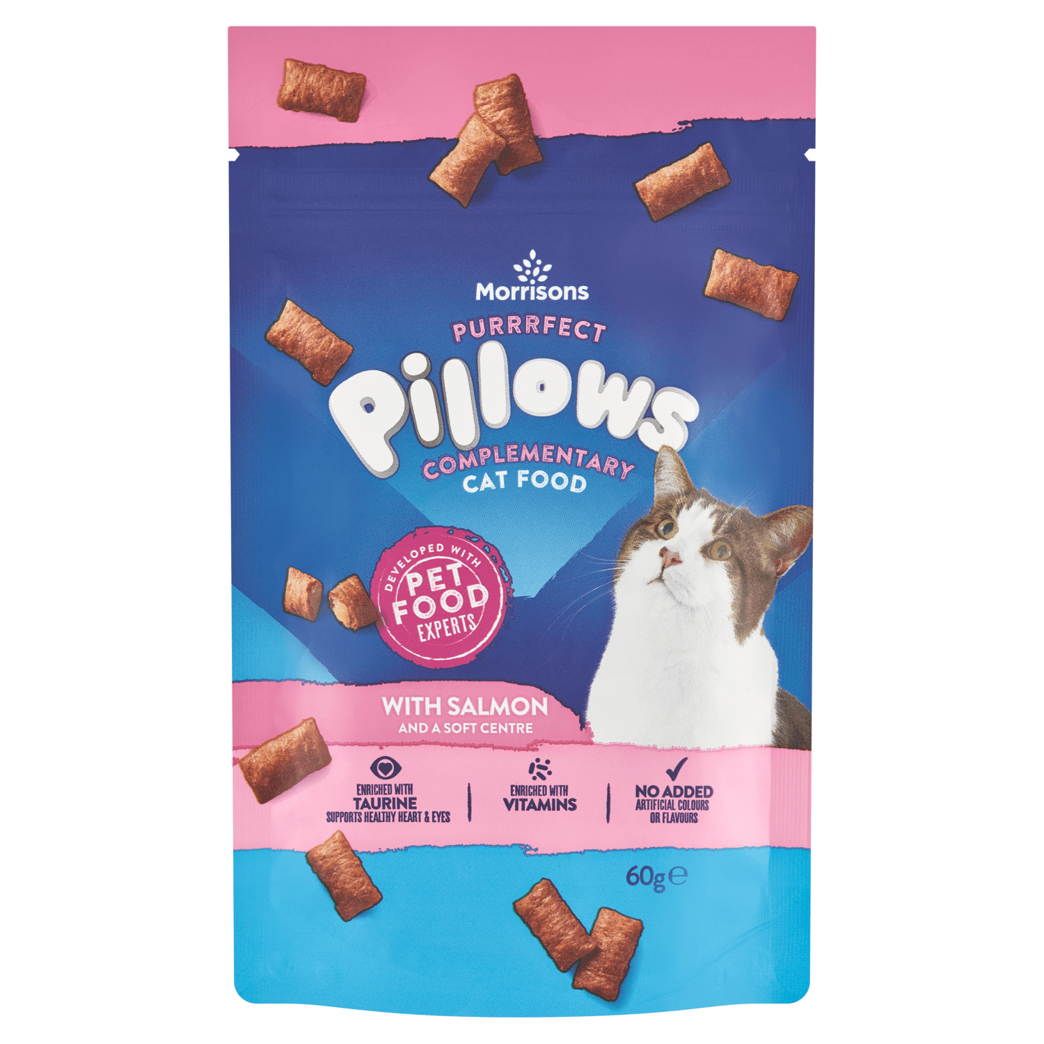 Morrisons Purrrfect Pillows Complementary Cat Food with Salmon and a Soft Centre 60g - UK Food & Drink - 5010251719656