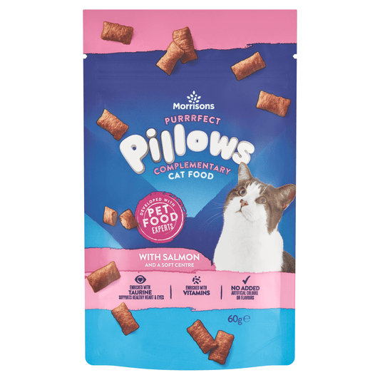 Morrisons Purrrfect Pillows Complementary Cat Food with Salmon and a Soft Centre 60g - UK Food & Drink - 5010251719656