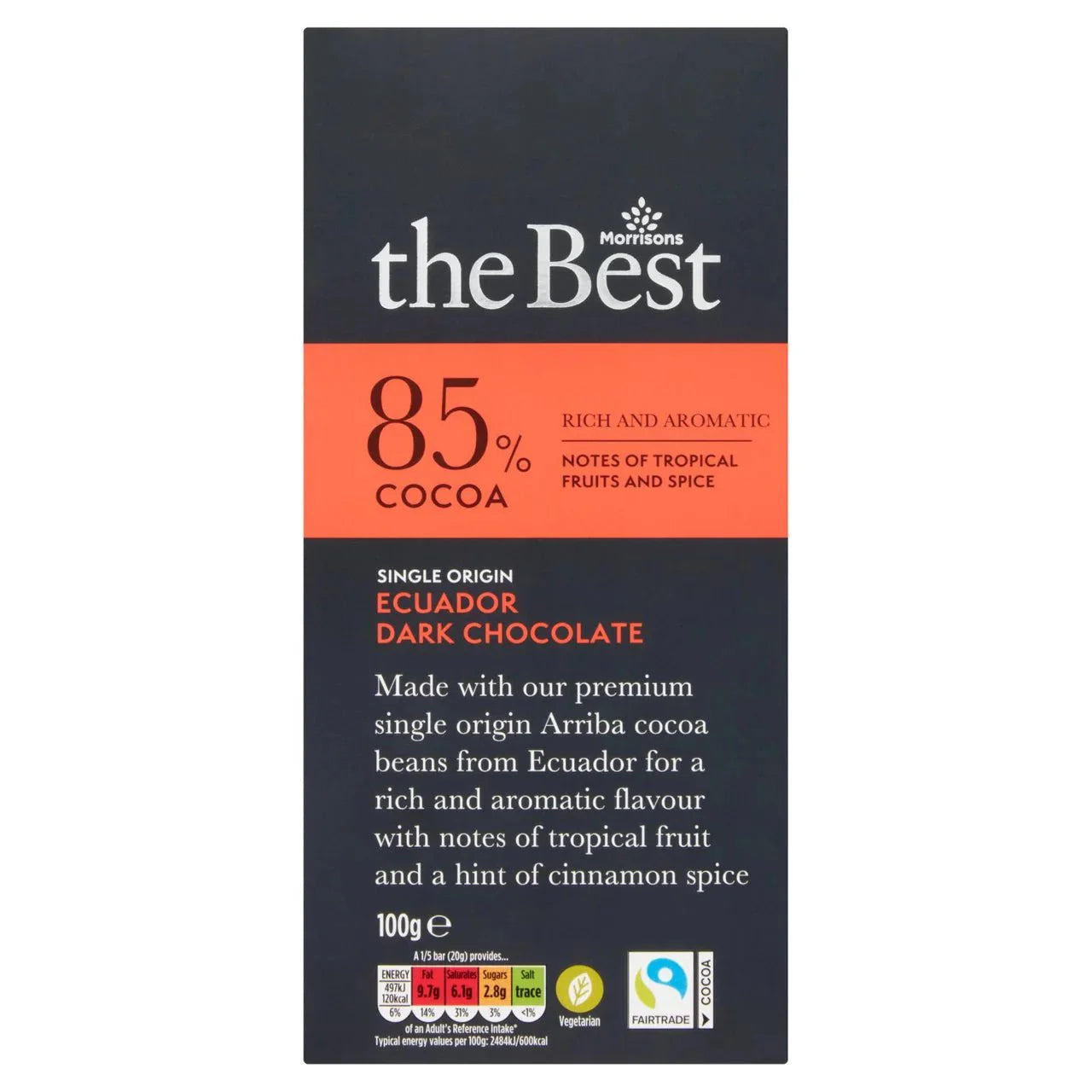 Morrisons The Best 85% Cocoa Ecuador Dark Chocolate 100g - UK Food & Drink - 5010525126524