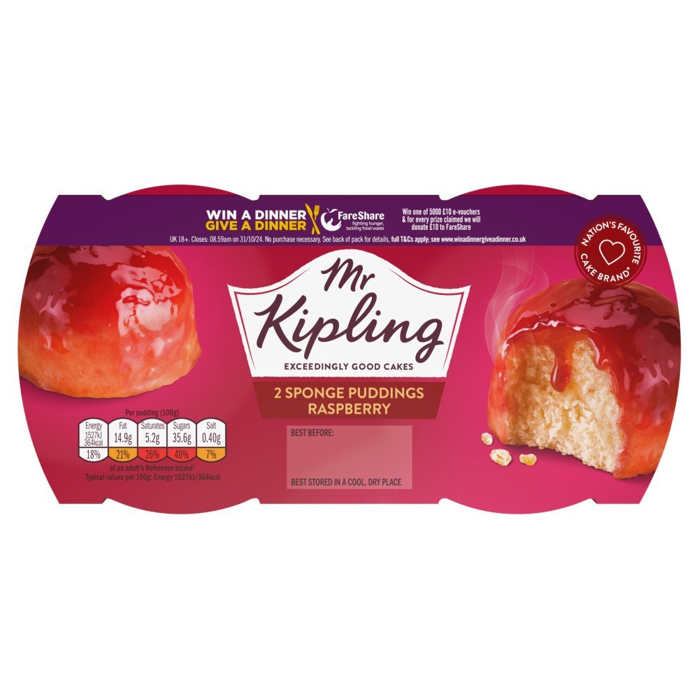 Mr Kipling Raspberry Sponge Puddings 2 x 95g - UK Food & Drink - 5000221506713