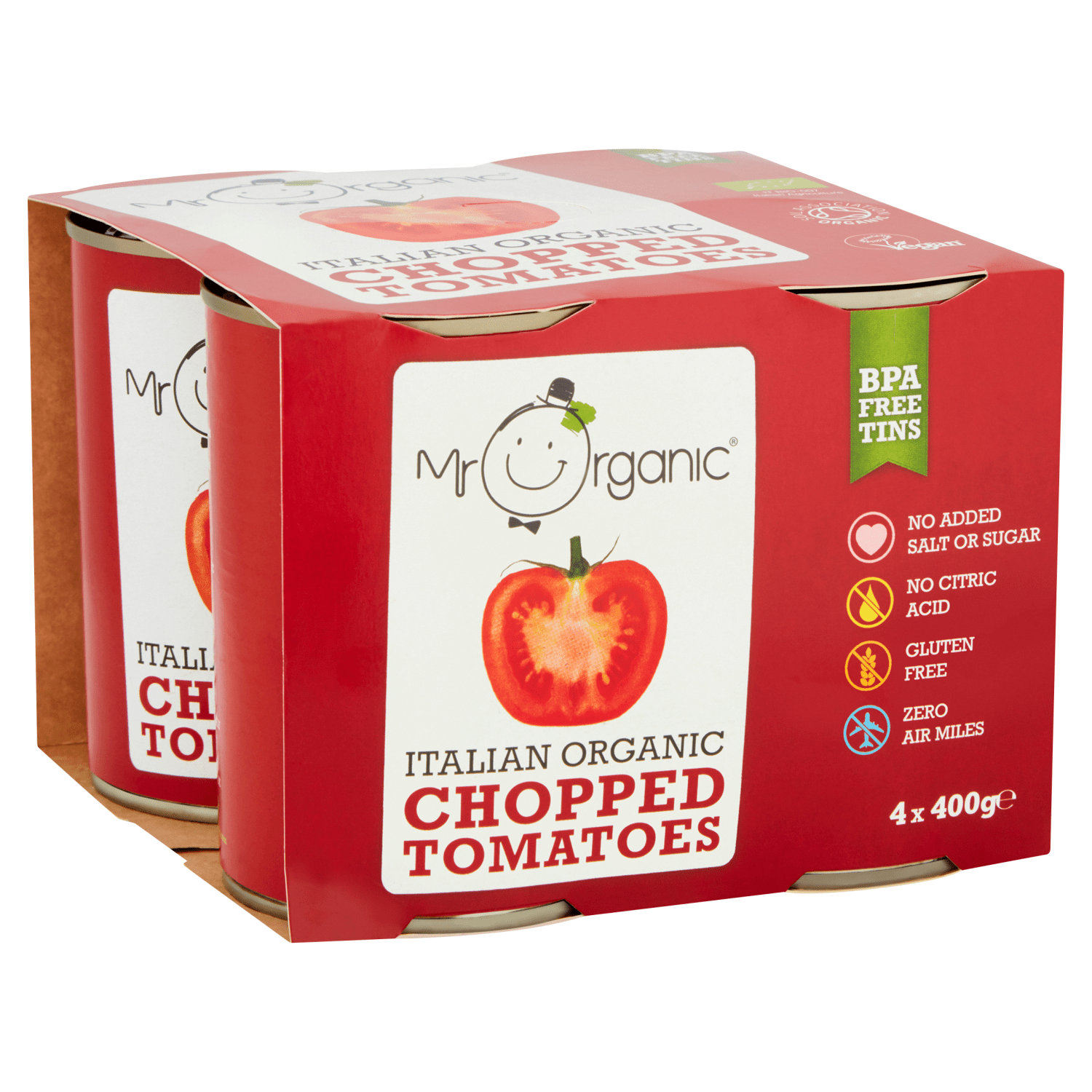 Mr Organic Italian Organic Chopped Tomatoes 4 x 400g - UK Food & Drink - 5060178073188