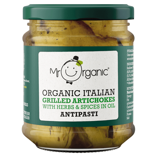 Mr Organic Organic Italian Grilled Artichokes with Herbs & Spices in Oil Antipasti 190g - UK Food & Drink - 5060178073454