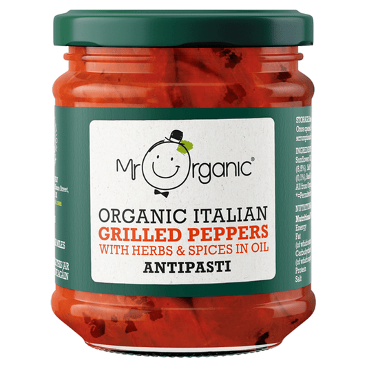 Mr Organic Organic Italian Grilled Peppers with Herbs & Spices in Oil Antipasti 190g - UK Food & Drink - 5060178073461