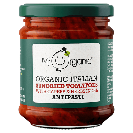 Mr Organic Organic Italian Sundried Tomatoes with Capers & Herbs in Oil Antipasti 190g - UK Food & Drink - 5060178073478