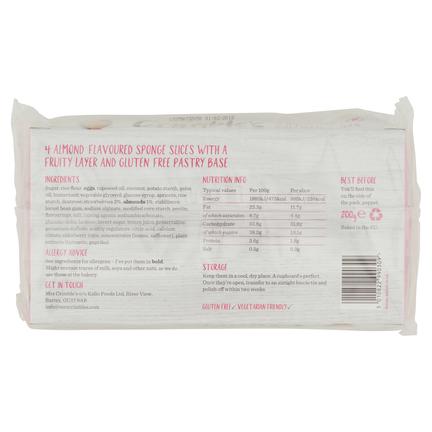 Mrs Crimble's 4 Big Bakewell Slices 200g - UK Food & Drink - 5010822990309