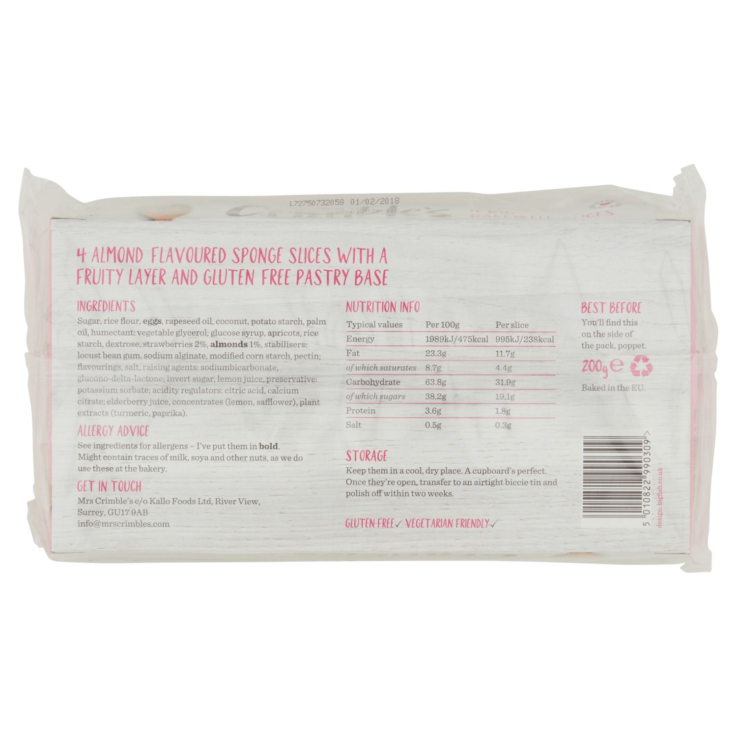 Mrs Crimble's 4 Big Bakewell Slices 200g - UK Food & Drink - 5010822990309