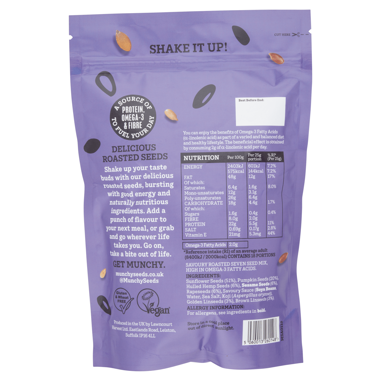 Munchy Seeds Mega Omega Roasted Tamari Seven Seed Mix 450g - UK Food & Drink - 5060013260148