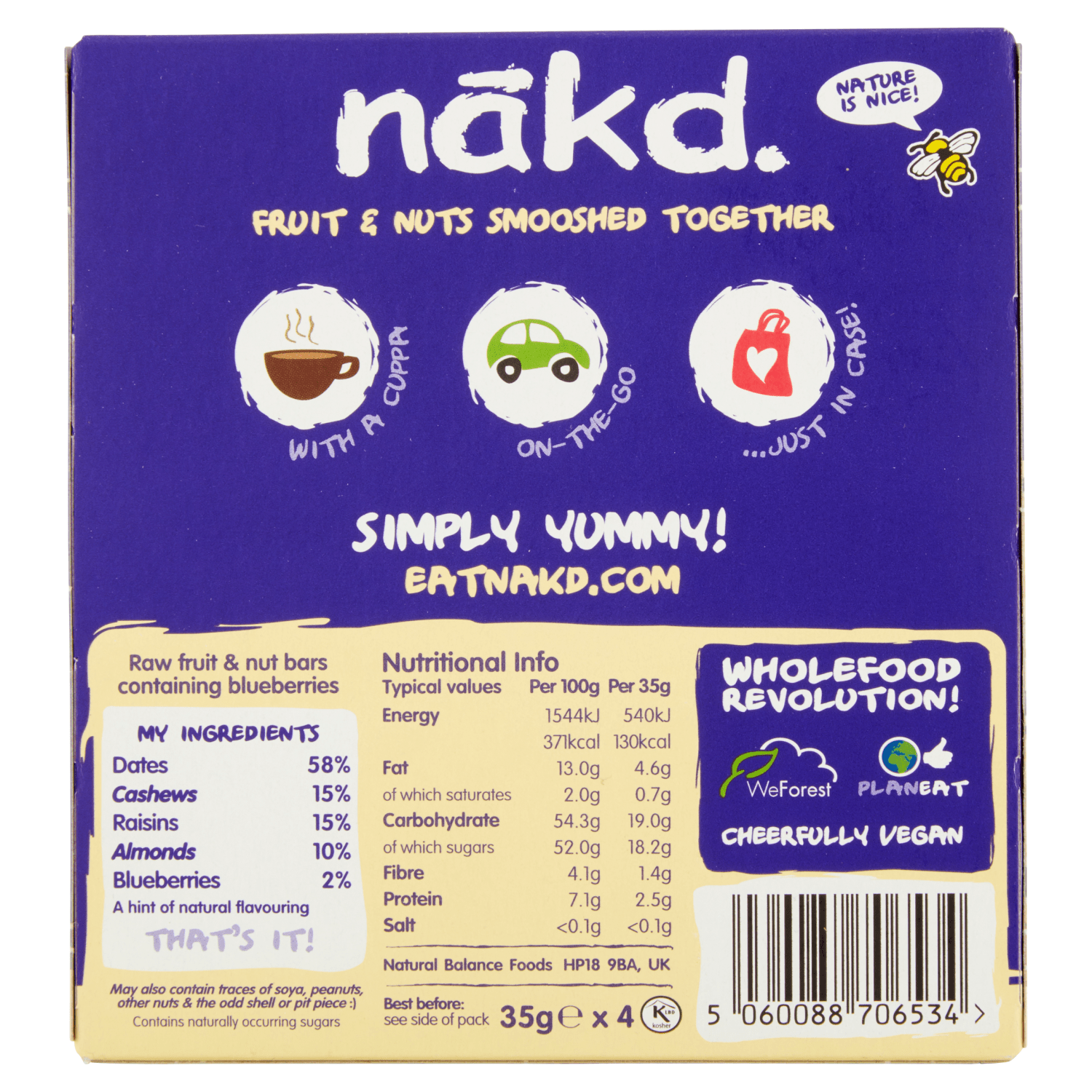 N_kd Blueberry Muffin Raw Fruit & Nut Bars 4 x 35g - UK Food & Drink - 5060088706534