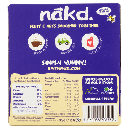 N_kd Blueberry Muffin Raw Fruit & Nut Bars 4 x 35g - UK Food & Drink - 5060088706534