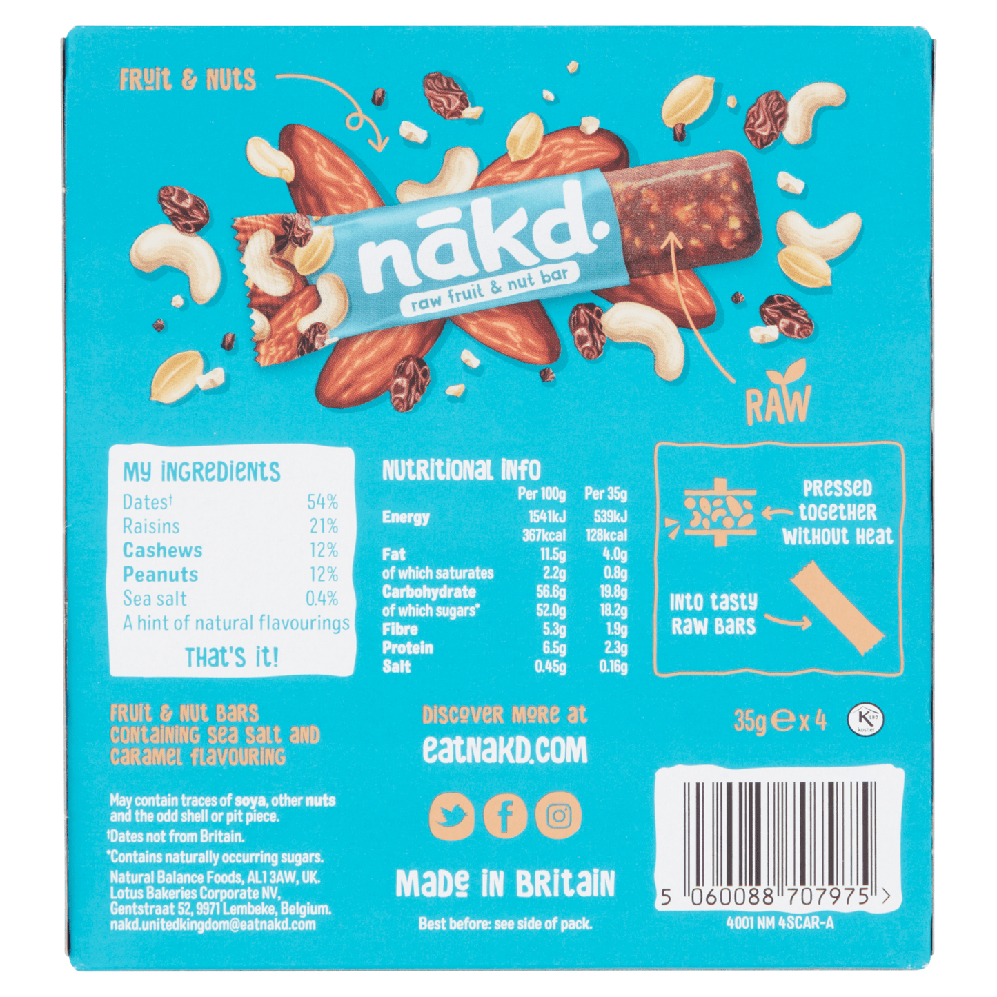 N_kd Salted Caramel Raw Fruit & Nut Bars 4 x 35g - UK Food & Drink - 5060088707975