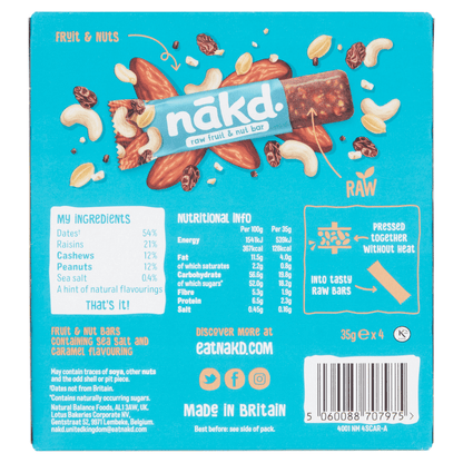 N_kd Salted Caramel Raw Fruit & Nut Bars 4 x 35g - UK Food & Drink - 5060088707975
