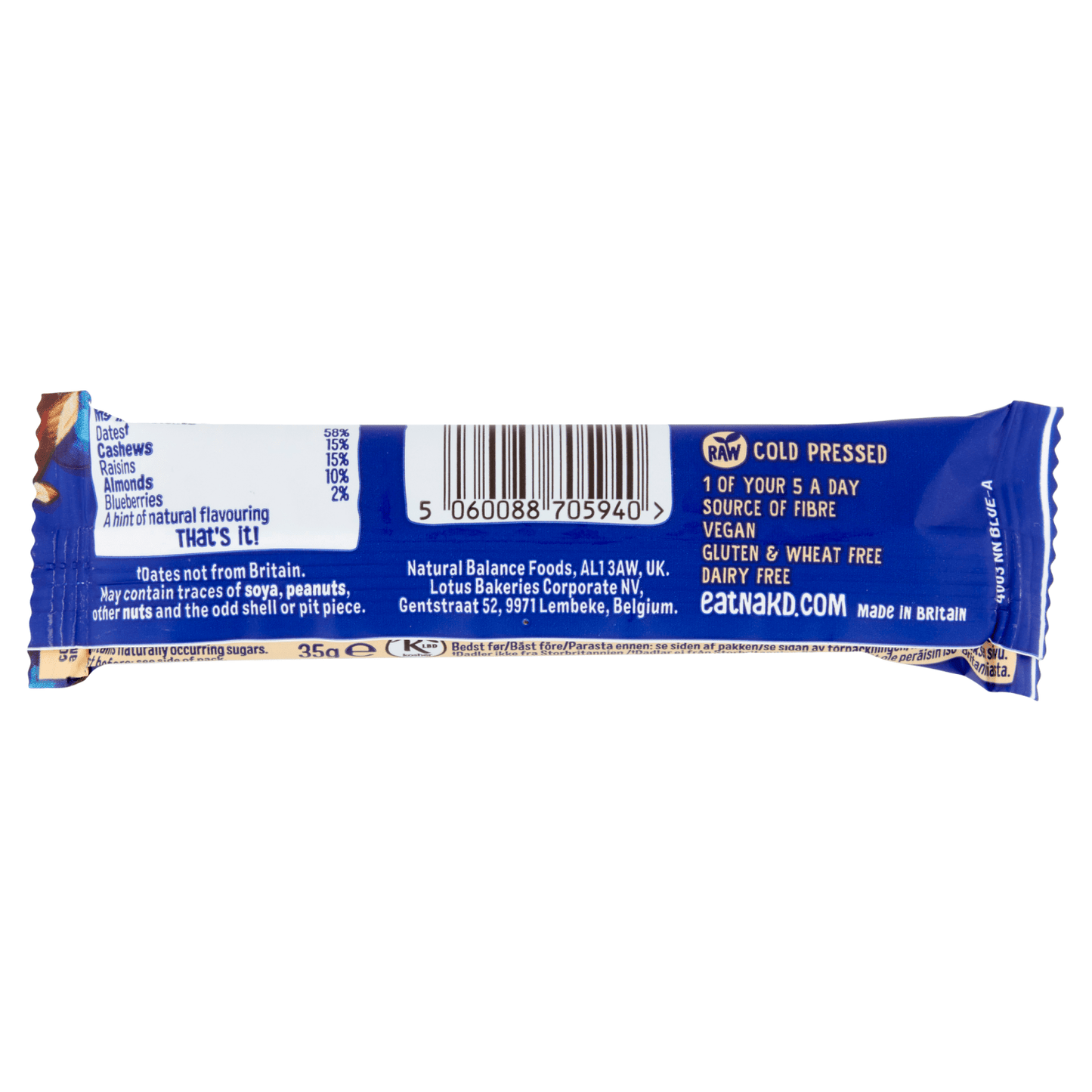 Nākd Blueberry Muffin Raw Fruit & Nut Bar 35g - UK Food & Drink - 5060088705940