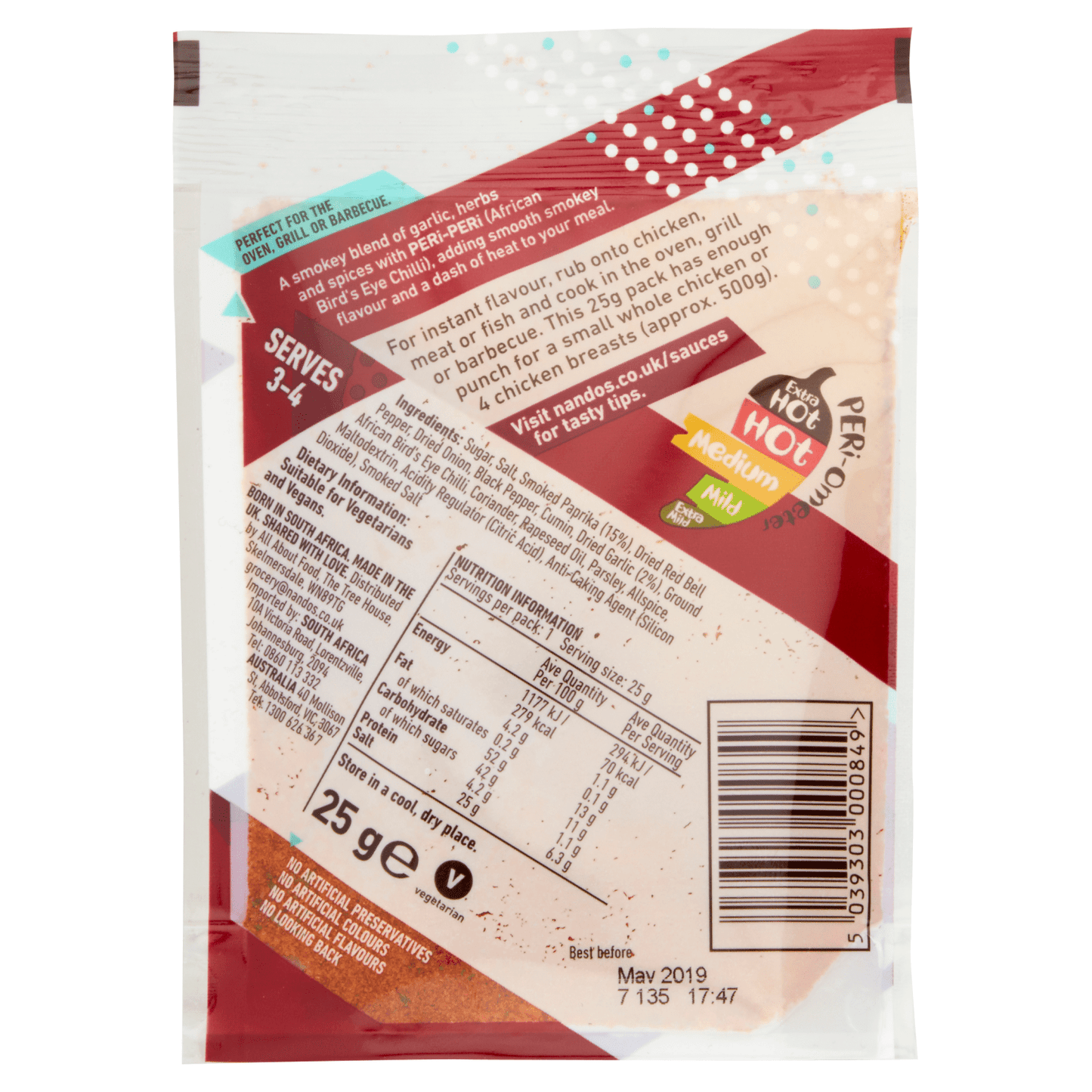 Nando's Peri - Peri Rub Smokey BBQ Medium 25g - UK Food & Drink - 5039303000849