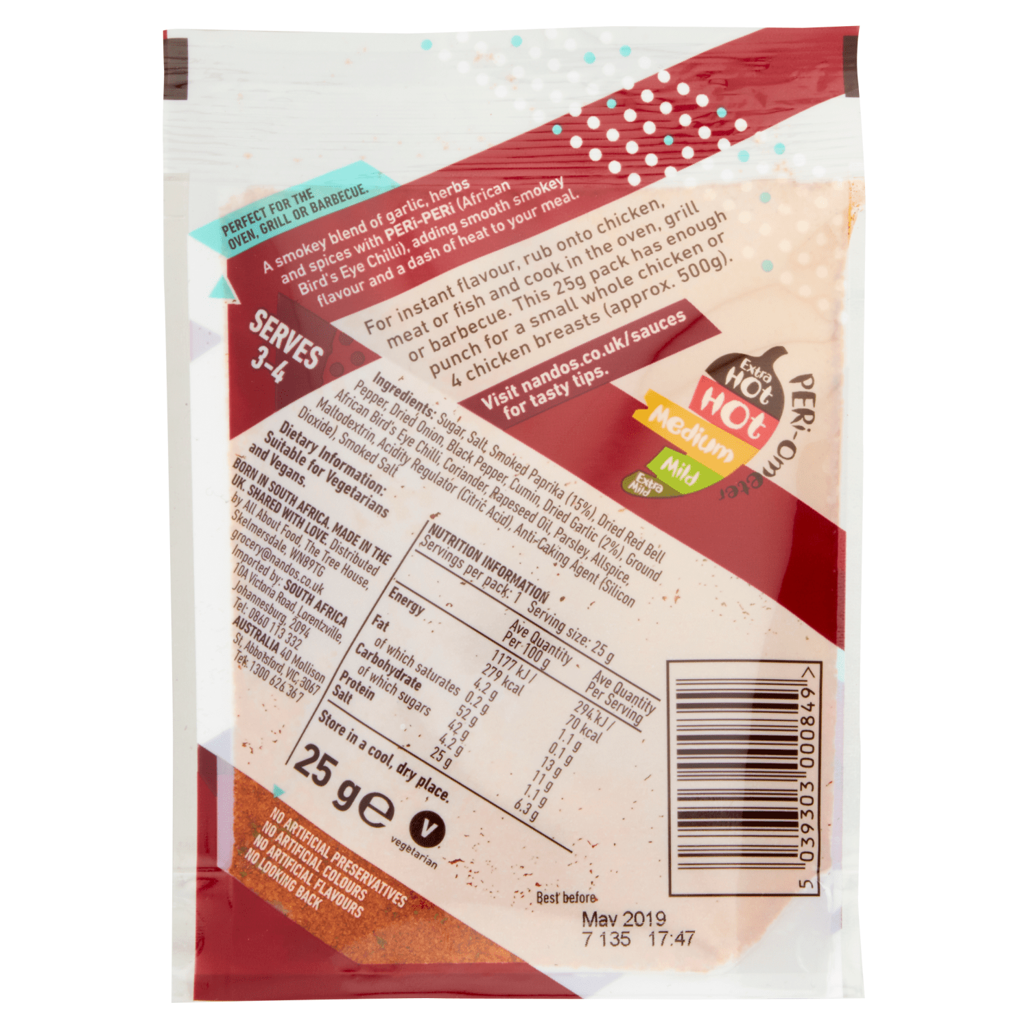 Nando's Peri - Peri Rub Smokey BBQ Medium 25g - UK Food & Drink - 5039303000849