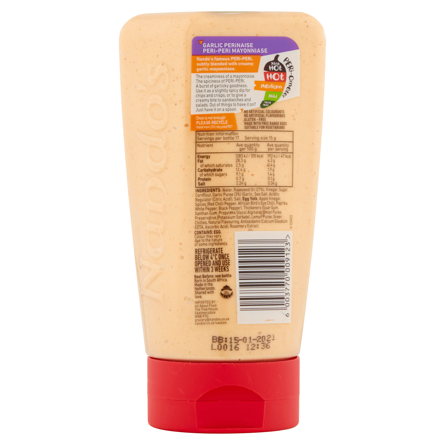 Nando's Perinaise Garlic Peri - Peri Mayonnaise 265g - UK Food & Drink - 6003770009123