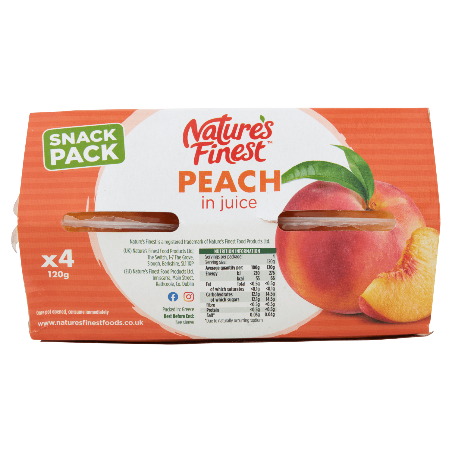 Natures Finest Peach in Juice 4 x 120g (480g) - UK Food & Drink - 5010188000599