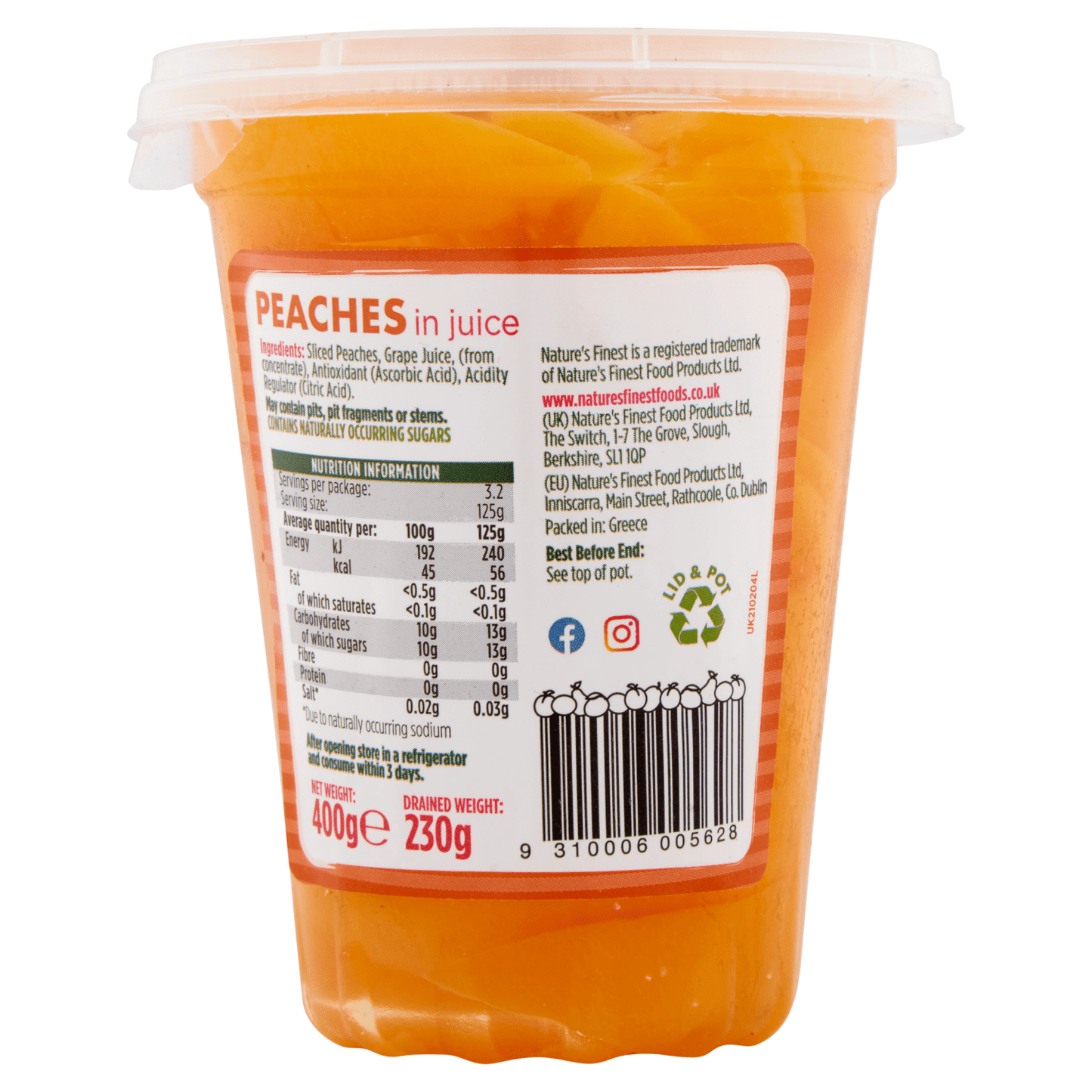Nature's Finest Peach in Juice 400g - UK Food & Drink - 9310006005628