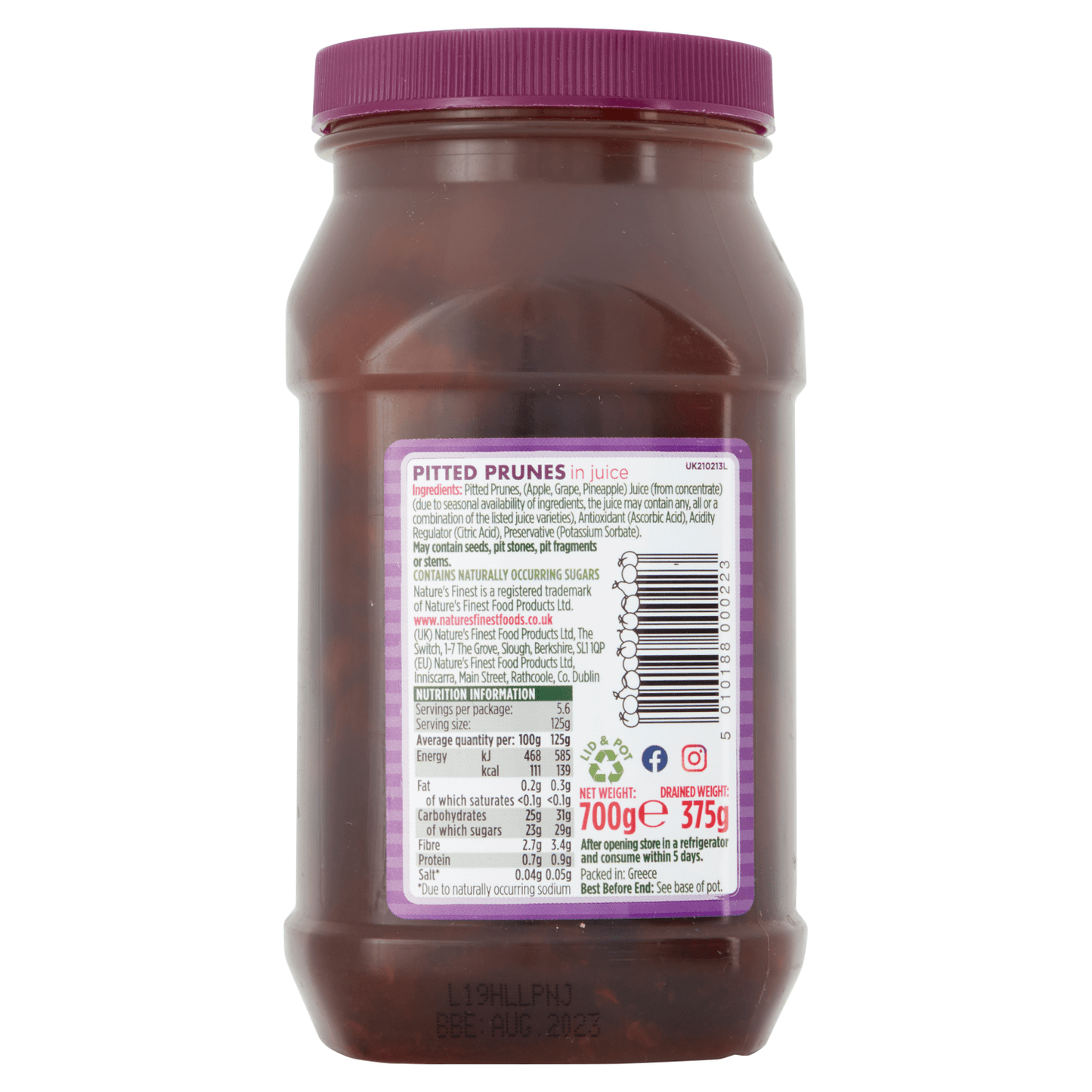 Nature's Finest Pitted Prunes in Juice 700g - UK Food & Drink - 5010188000223