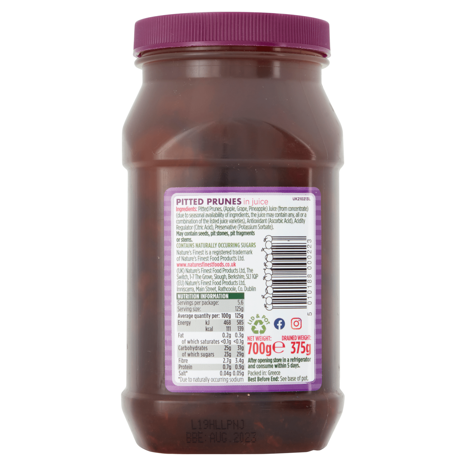 Nature's Finest Pitted Prunes in Juice 700g - UK Food & Drink - 5010188000223