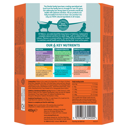 Naturo Natural Dog Food Chicken & Lamb with Rice and Vegetables Adult Dog 1 to 7 Years 400g - UK Food & Drink - 5010708724004