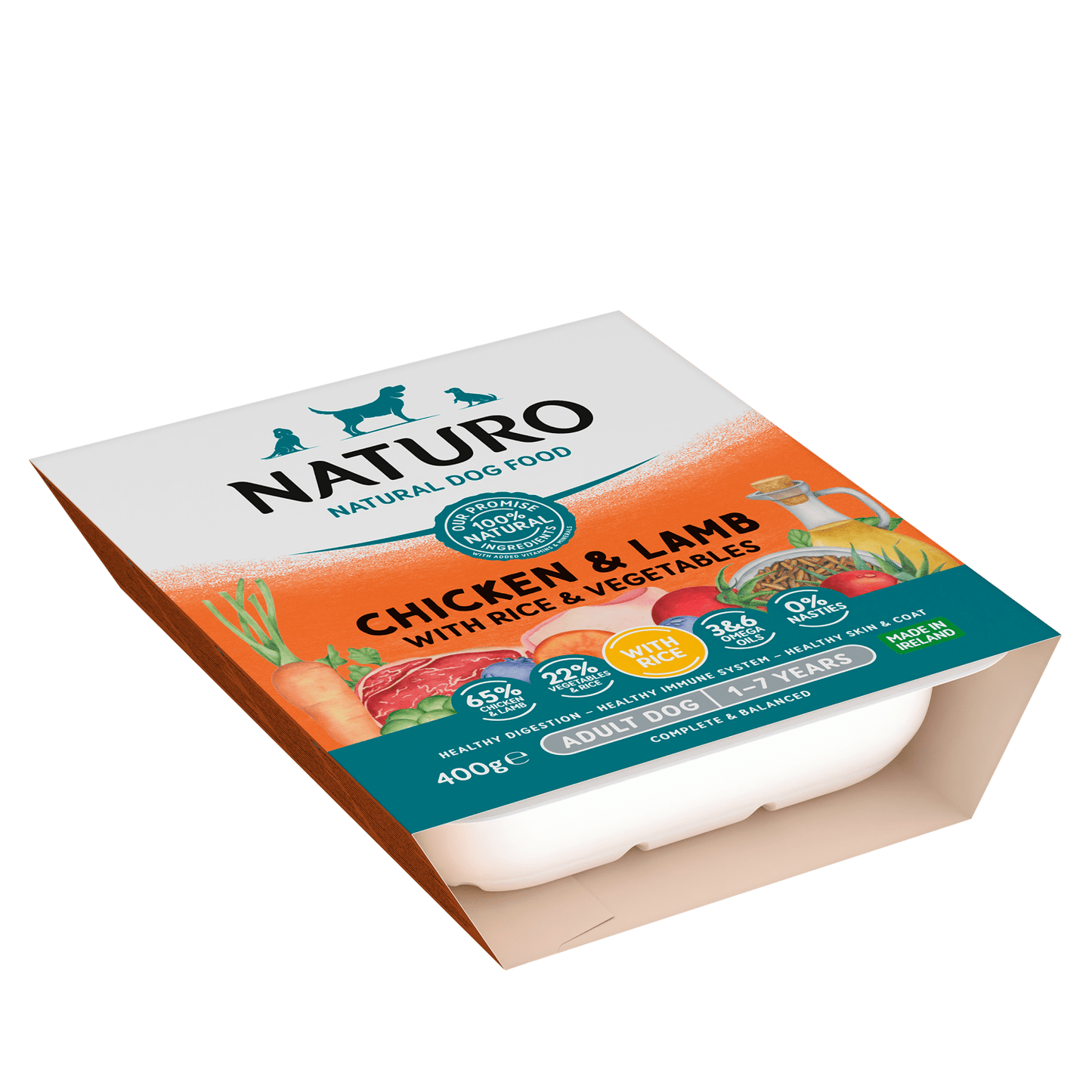 Naturo Natural Dog Food Chicken & Lamb with Rice and Vegetables Adult Dog 1 to 7 Years 400g - UK Food & Drink - 5010708724004