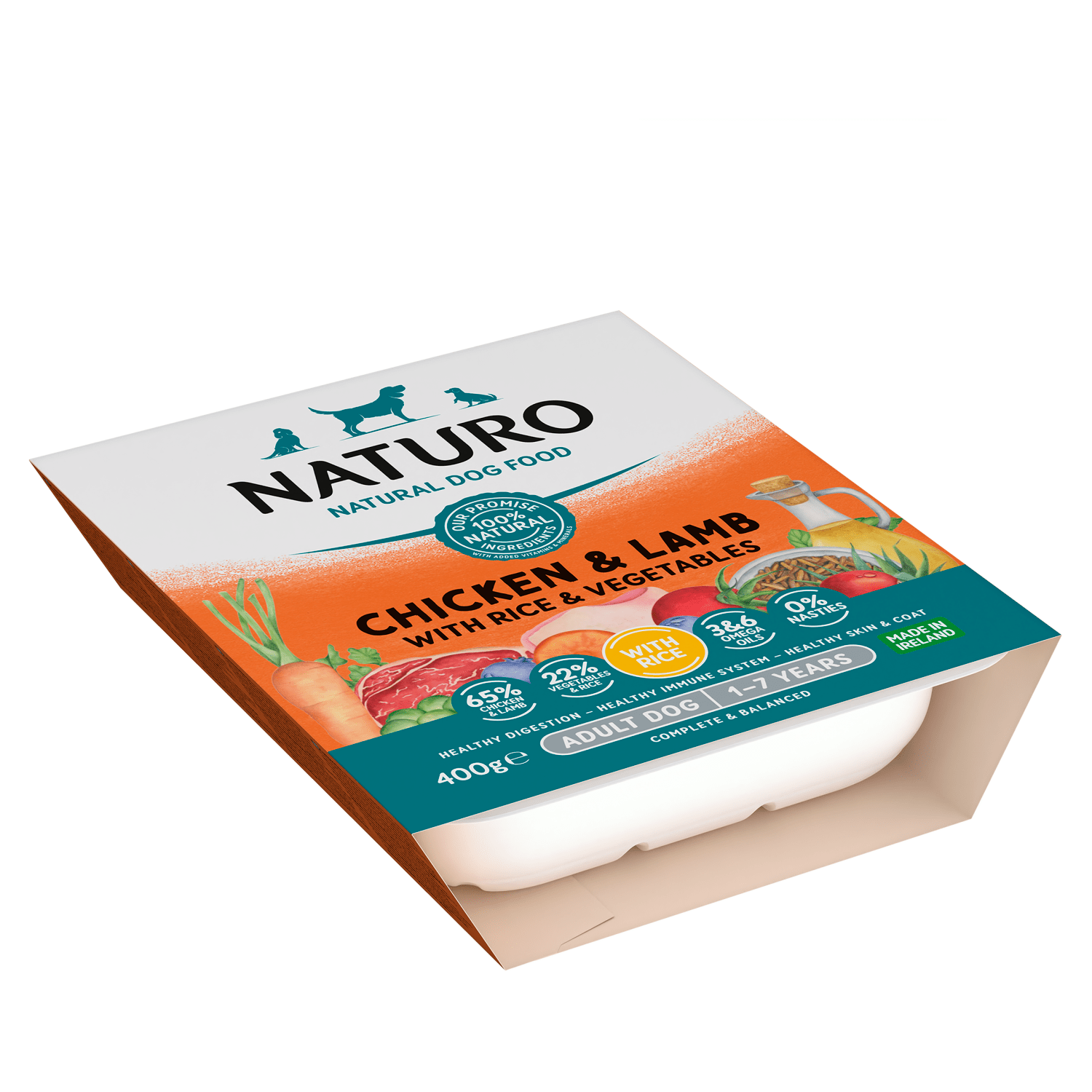 Naturo Natural Dog Food Chicken & Lamb with Rice and Vegetables Adult Dog 1 to 7 Years 400g - UK Food & Drink - 5010708724004