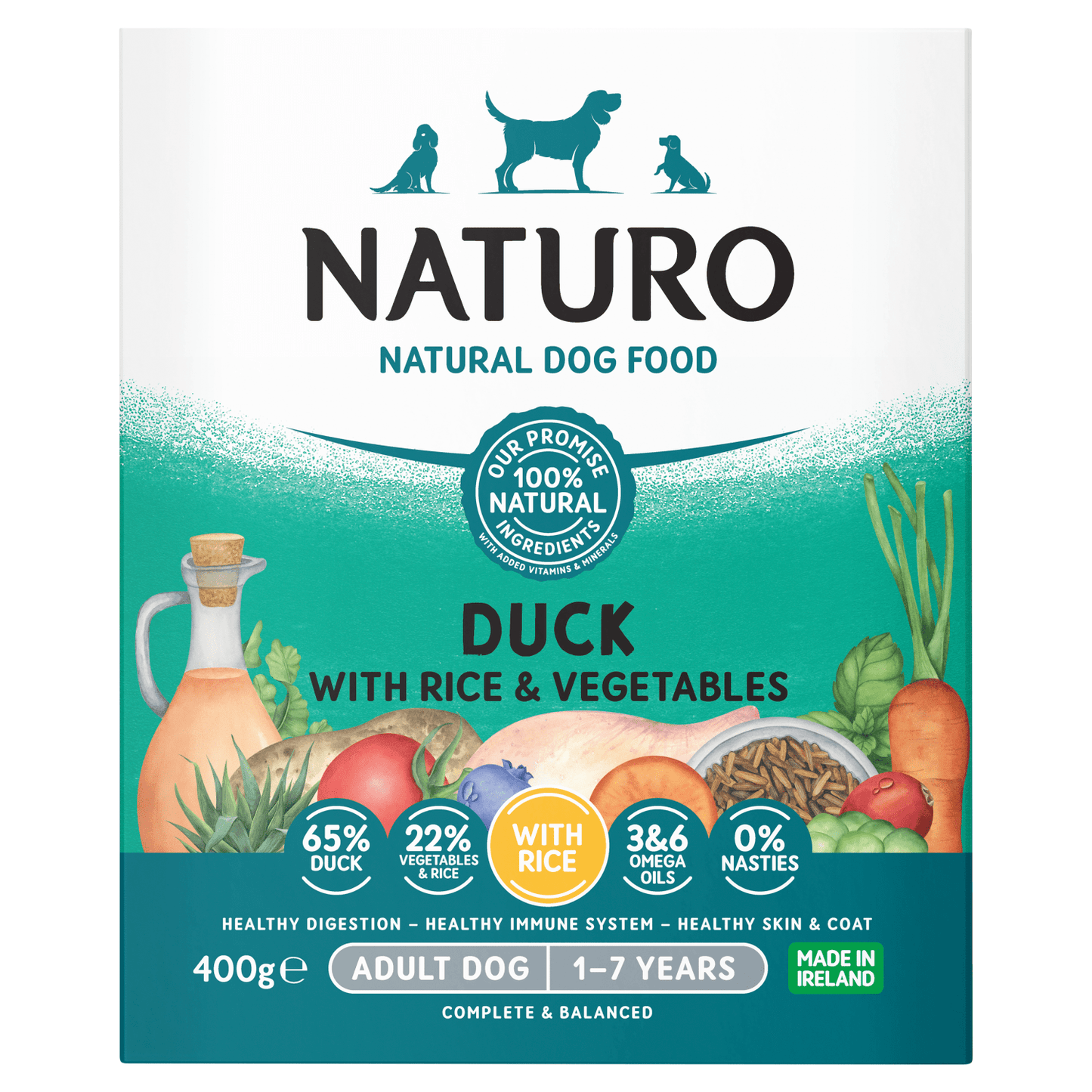 Naturo Natural Dog Food Duck with Rice & Vegetables Adult Dog 1 - 7 Years 400g - UK Food & Drink - 5010708764000