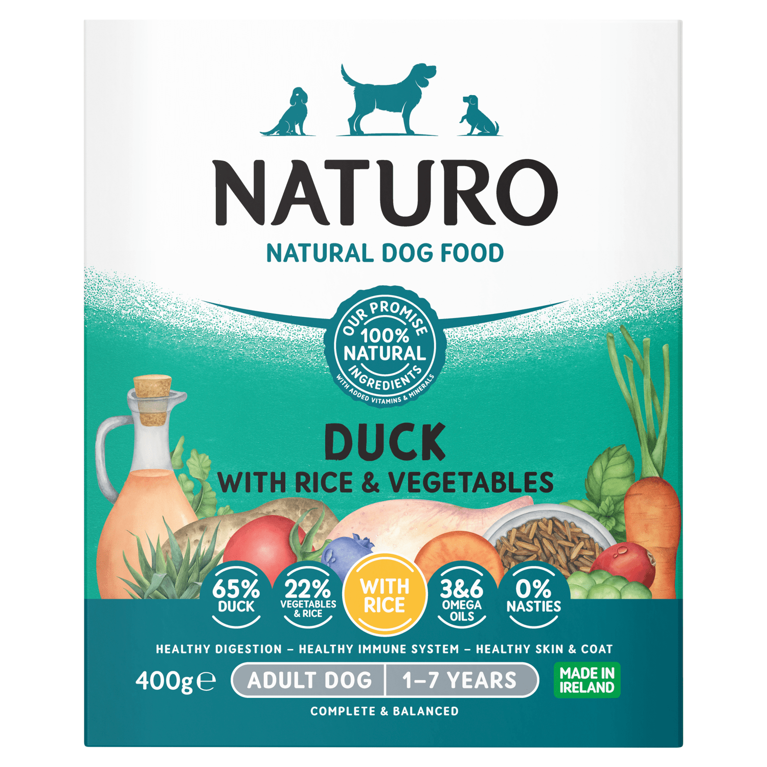 Naturo Natural Dog Food Duck with Rice & Vegetables Adult Dog 1 - 7 Years 400g - UK Food & Drink - 5010708764000
