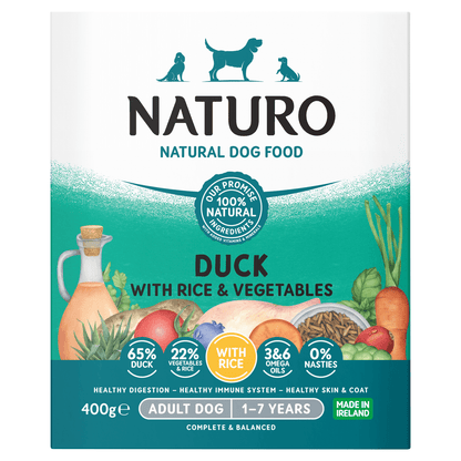 Naturo Natural Dog Food Duck with Rice & Vegetables Adult Dog 1 - 7 Years 400g - UK Food & Drink - 5010708764000
