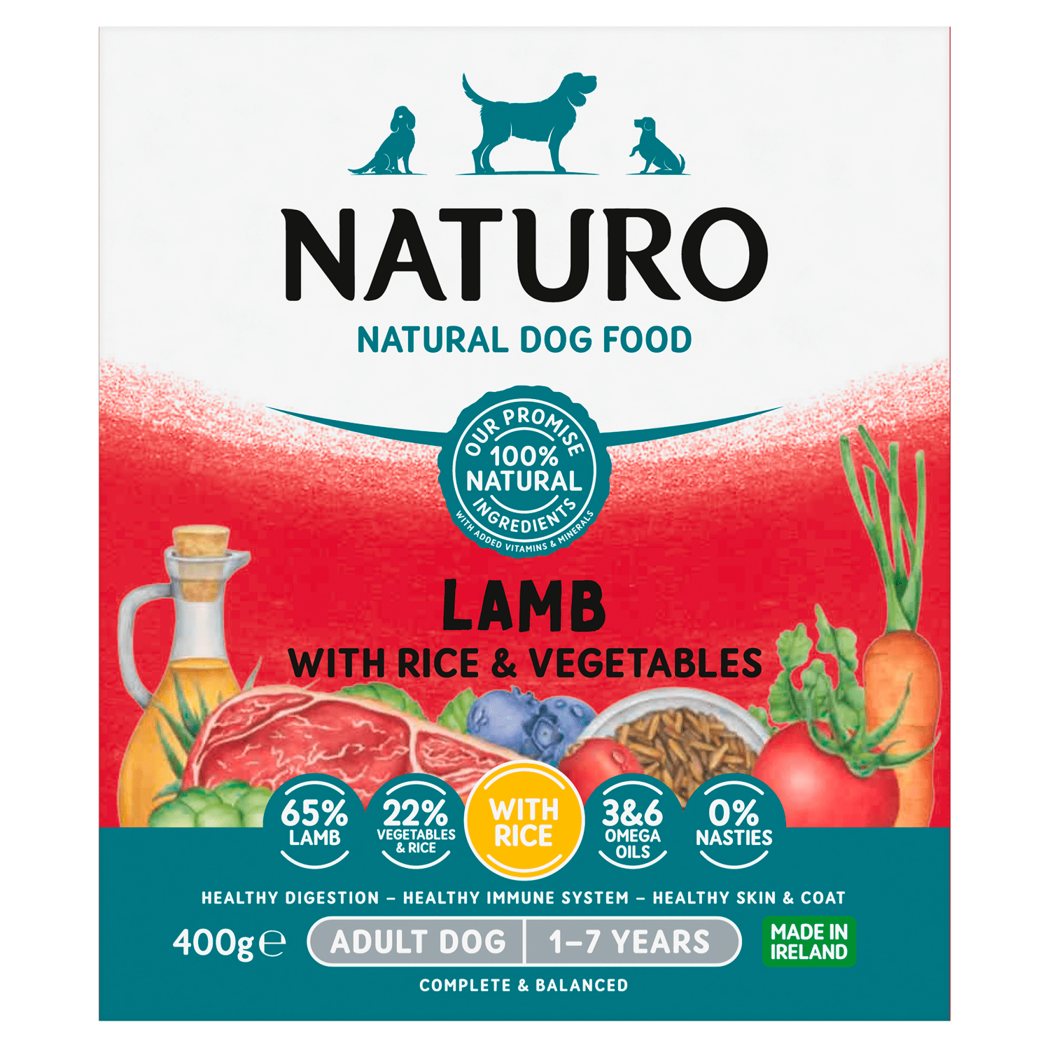 Naturo Natural Dog Food Lamb with Rice and Vegetables Adult Dog 1 to 7 Years 400g - UK Food & Drink - 5010708714005