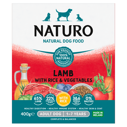 Naturo Natural Dog Food Lamb with Rice and Vegetables Adult Dog 1 to 7 Years 400g - UK Food & Drink - 5010708714005