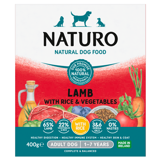 Naturo Natural Dog Food Lamb with Rice and Vegetables Adult Dog 1 to 7 Years 400g - UK Food & Drink - 5010708714005