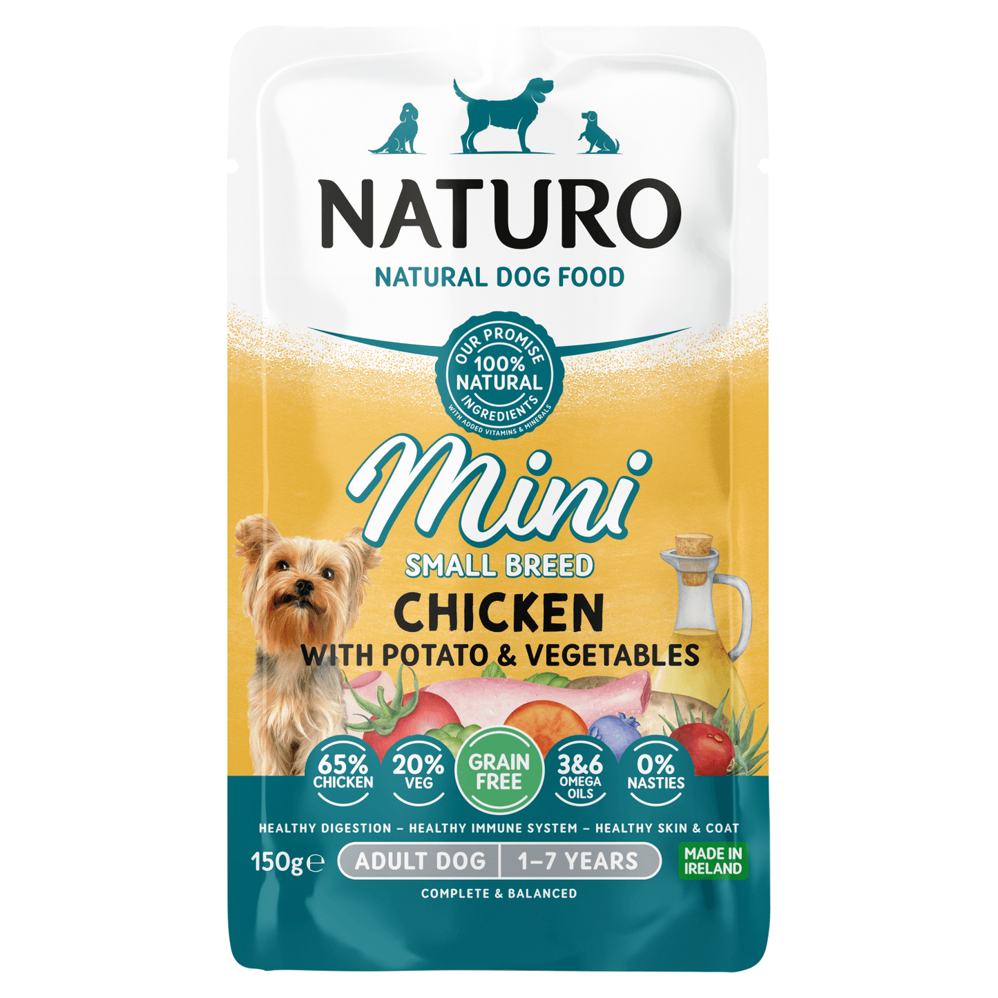 Naturo Natural Dog Food Mini Small Breed Chicken with Potato & Vegetables Adult Dog 1 - 7 Years 150g - UK Food & Drink - 5010708815016