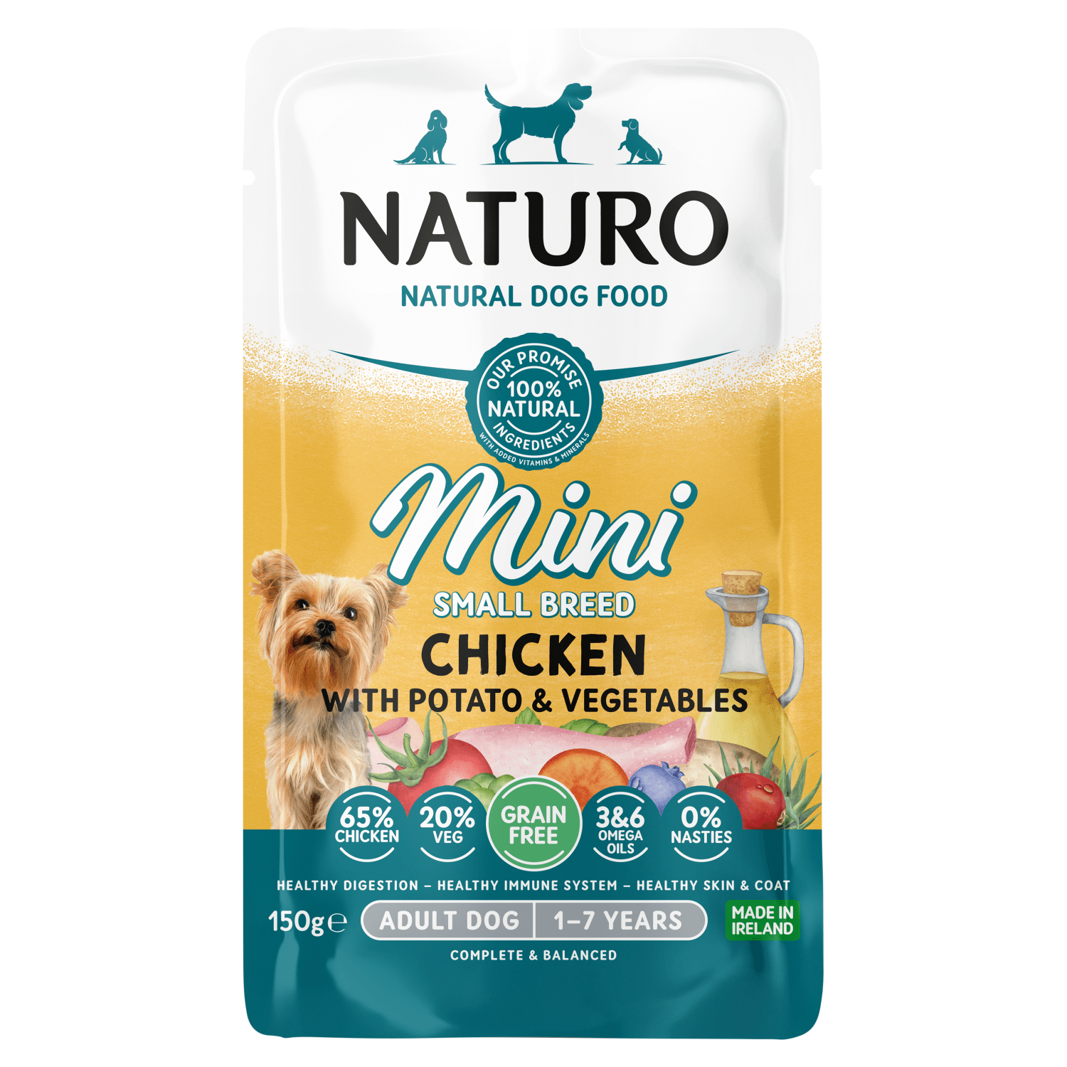 Naturo Natural Dog Food Mini Small Breed Chicken with Potato & Vegetables Adult Dog 1 - 7 Years 150g - UK Food & Drink - 5010708815016