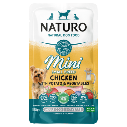 Naturo Natural Dog Food Mini Small Breed Chicken with Potato & Vegetables Adult Dog 1 - 7 Years 150g - UK Food & Drink - 5010708815016