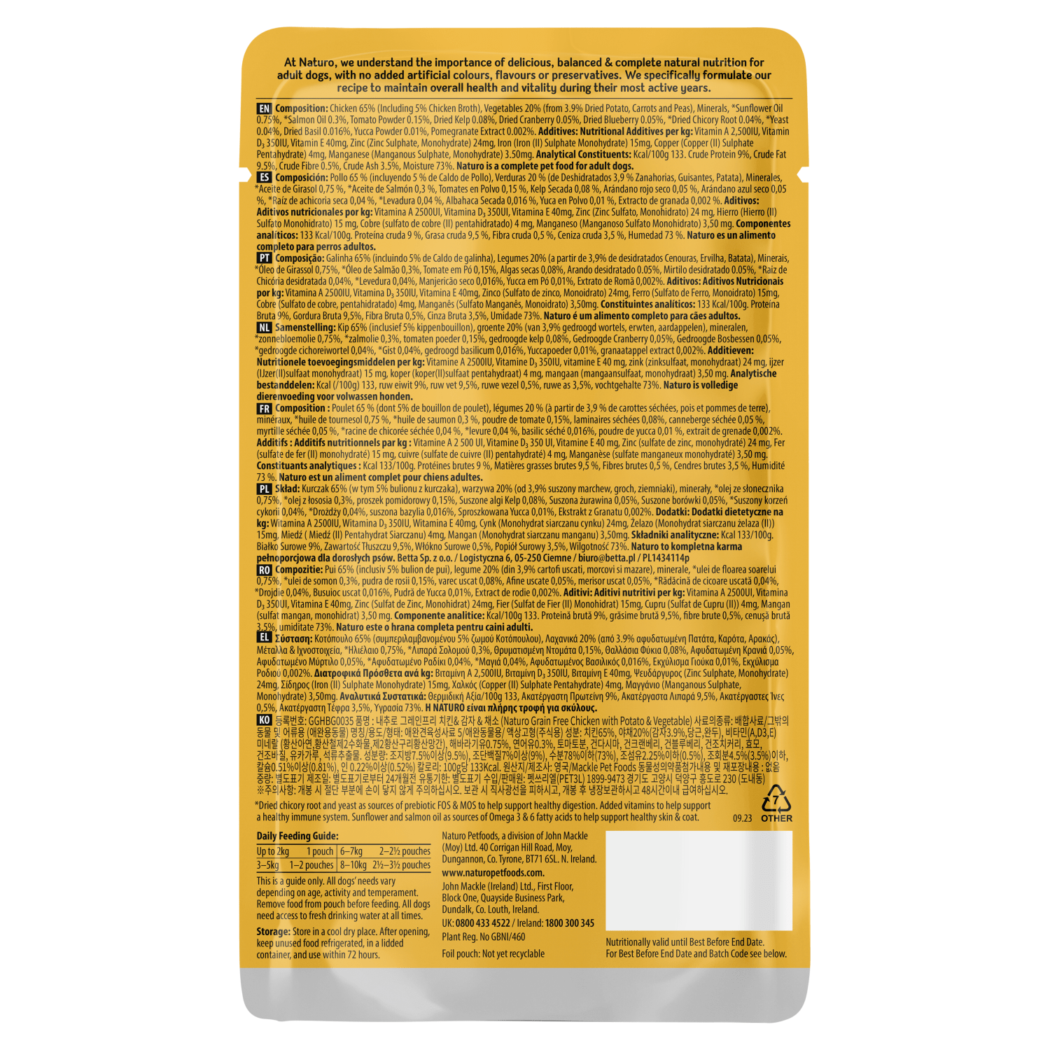 Naturo Natural Dog Food Mini Small Breed Chicken with Potato & Vegetables Adult Dog 1 - 7 Years 150g - UK Food & Drink - 5010708815016