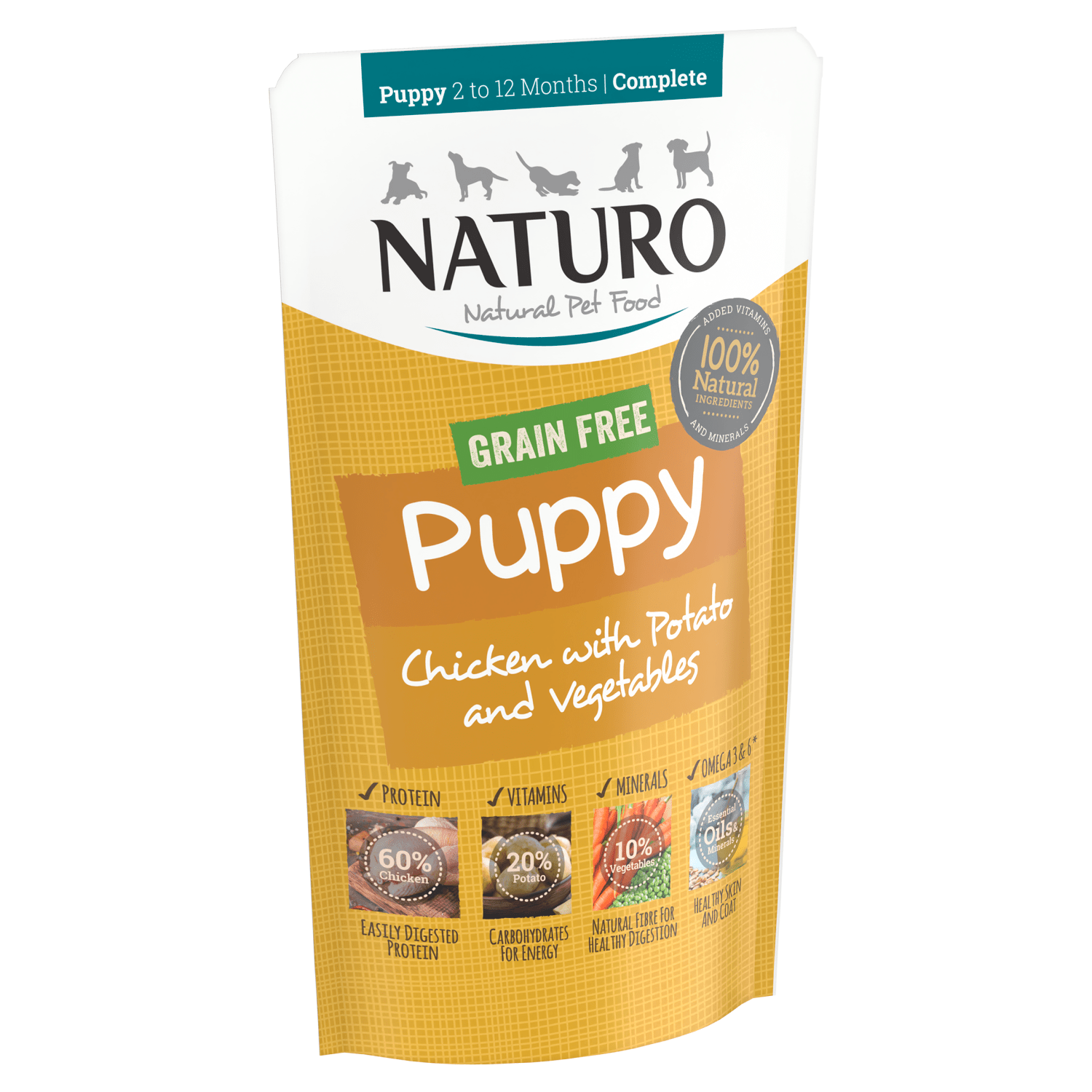 Naturo Natural Dog Food Puppy Chicken with Potato & Vegetables Puppy Dog 2 - 12 Months 150g - UK Food & Drink - 5010708815054