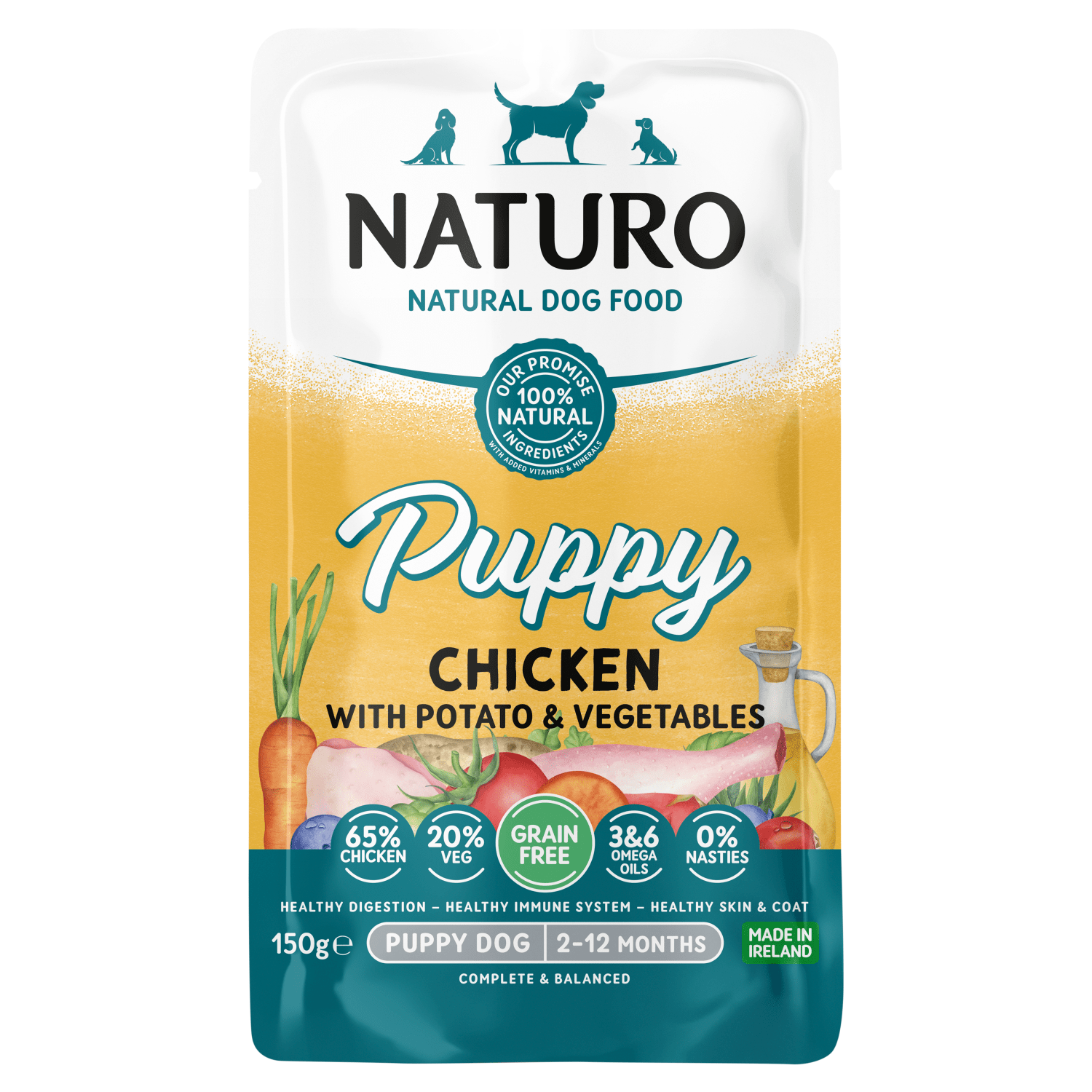 Naturo Natural Dog Food Puppy Chicken with Potato & Vegetables Puppy Dog 2 - 12 Months 150g - UK Food & Drink - 5010708815054