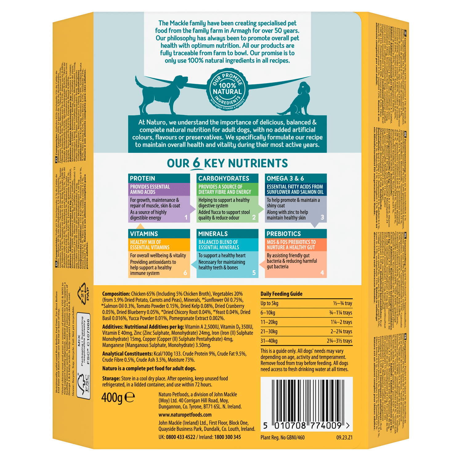 Naturo Natural Pet Food Chicken with Potato and Vegetables Adult Dog 1 - 7 Years 400g - UK Food & Drink - 5010708774009