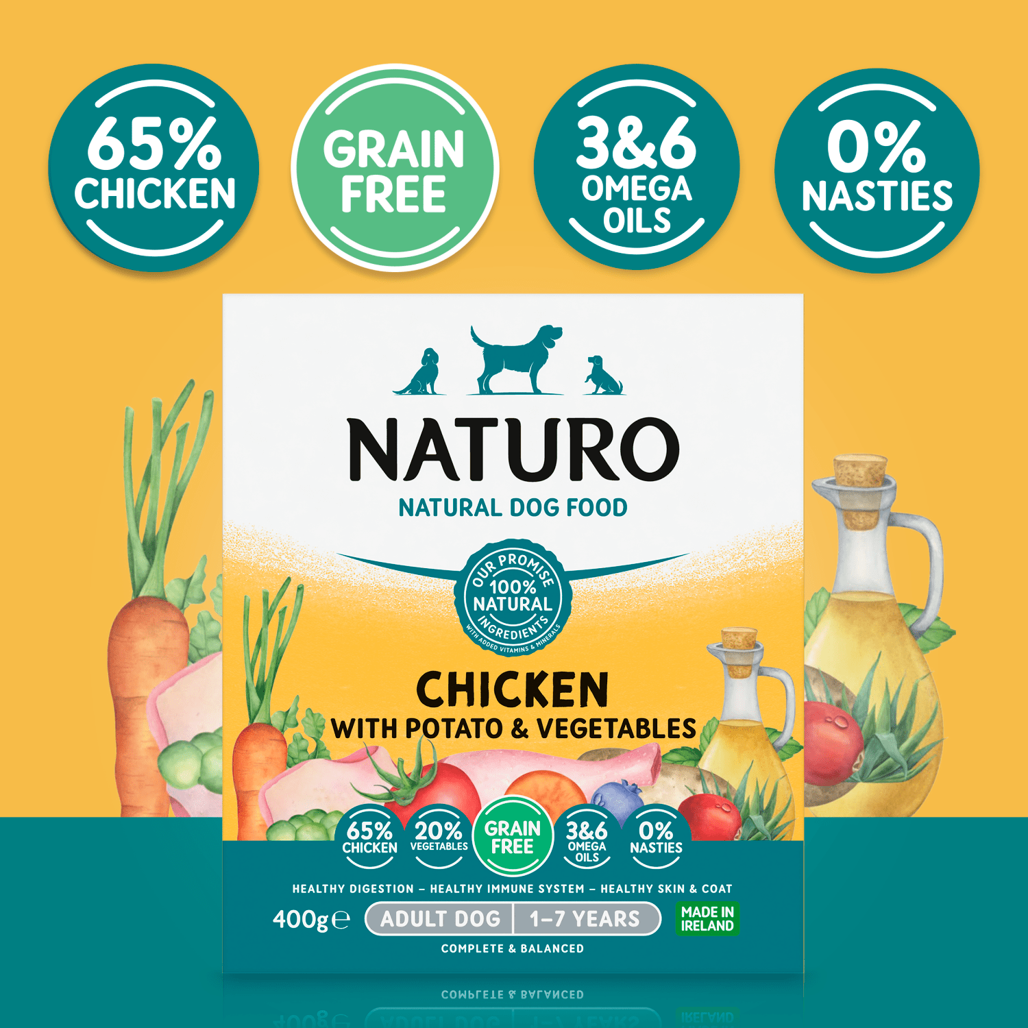 Naturo Natural Pet Food Chicken with Potato and Vegetables Adult Dog 1 - 7 Years 400g - UK Food & Drink - 5010708774009