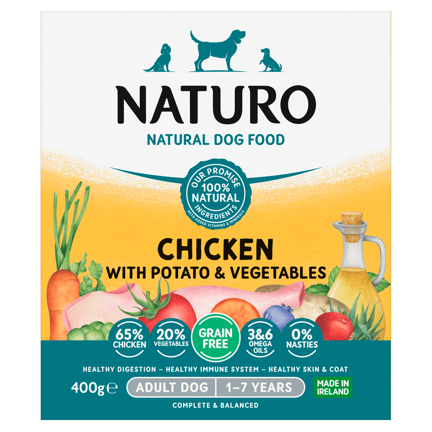Naturo Natural Pet Food Chicken with Potato and Vegetables Adult Dog 1 - 7 Years 400g - UK Food & Drink - 5010708774009