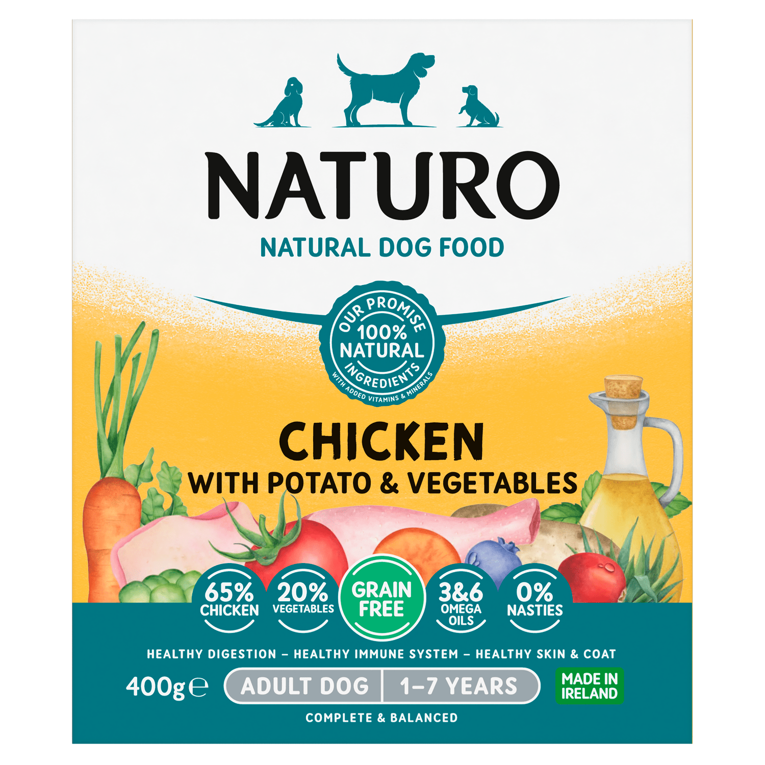 Naturo Natural Pet Food Chicken with Potato and Vegetables Adult Dog 1 - 7 Years 400g - UK Food & Drink - 5010708774009