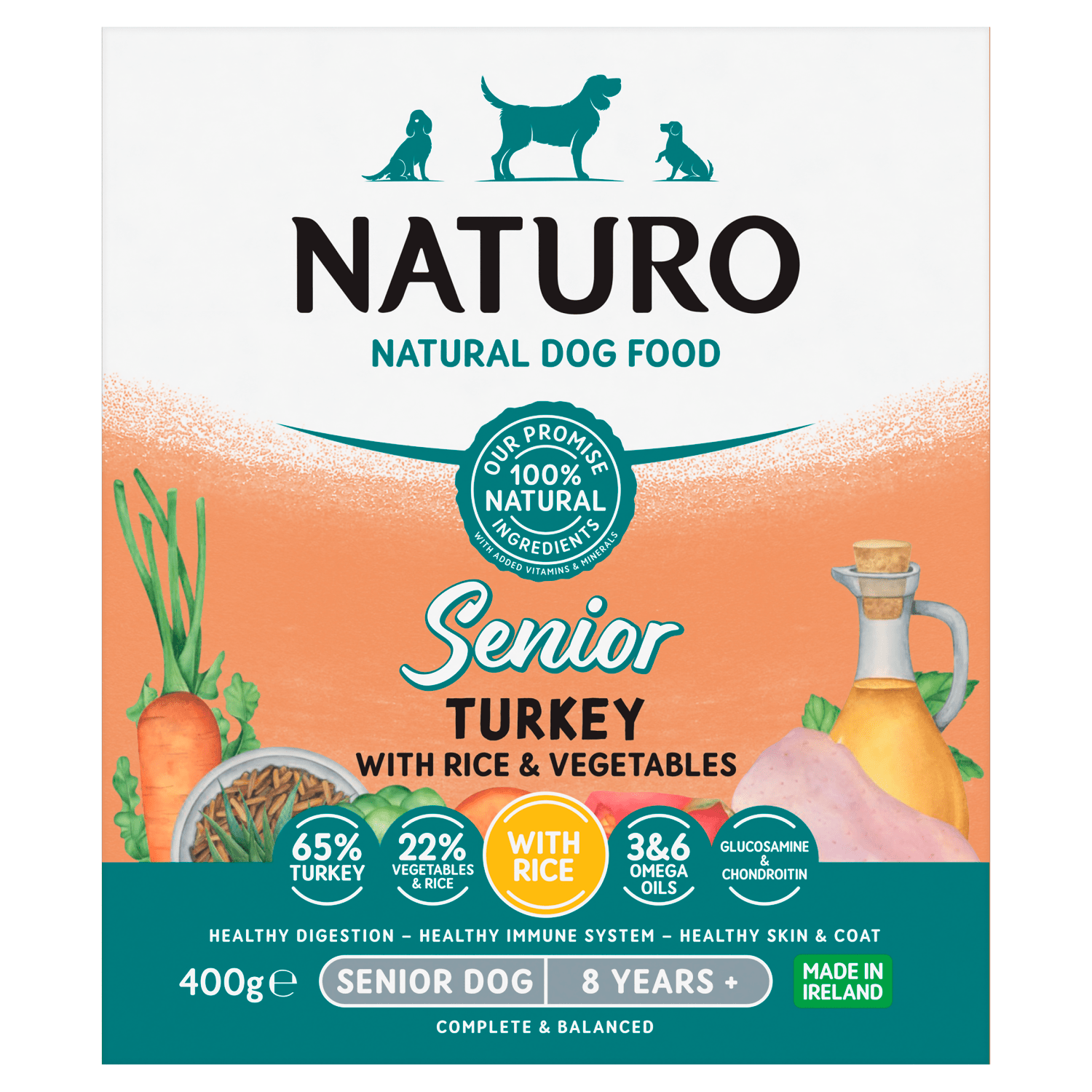 Naturo Natural Pet Food Turkey with Rice and Vegetables Senior Dog 8 Years+ 400g - UK Food & Drink - 5010708744002