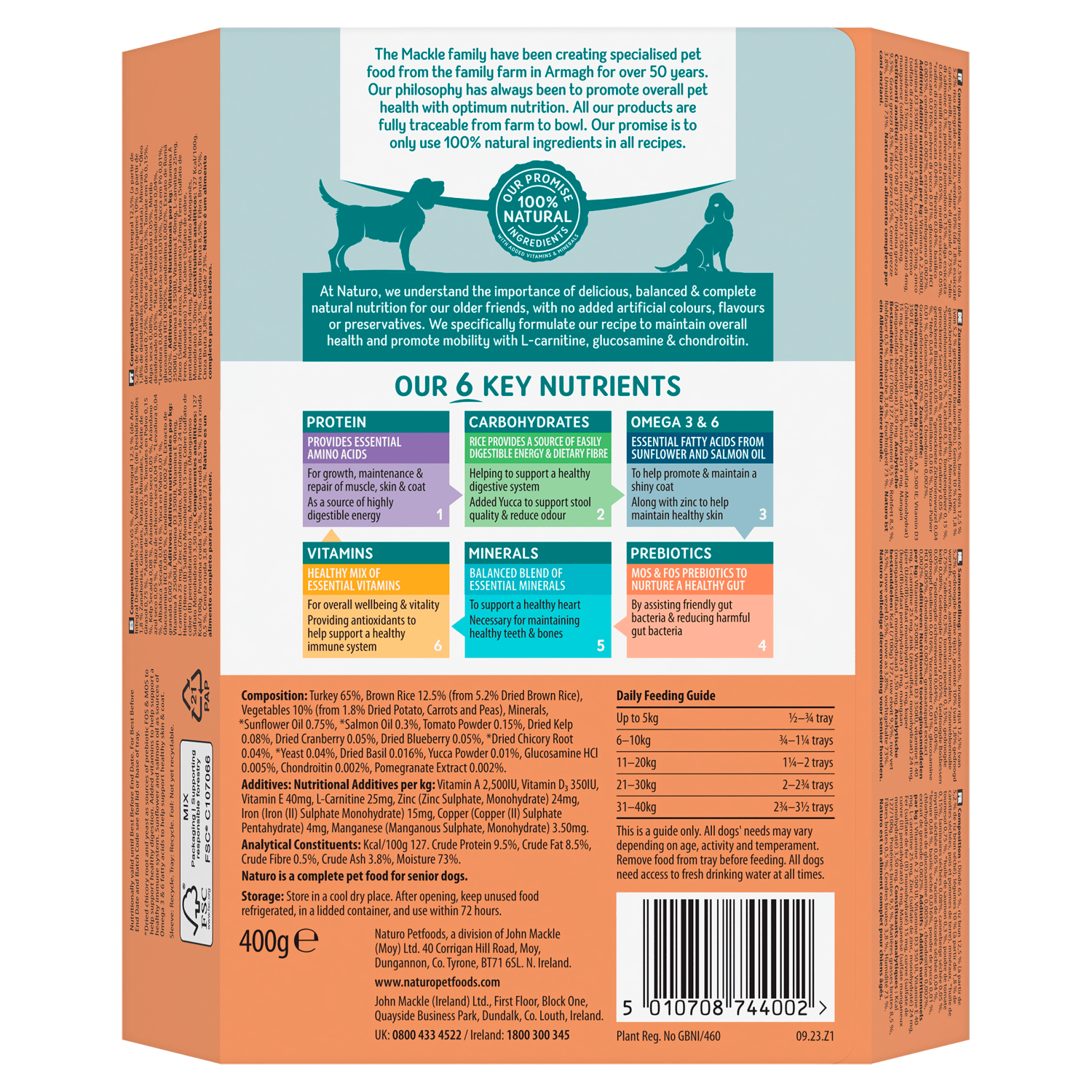 Naturo Natural Pet Food Turkey with Rice and Vegetables Senior Dog 8 Years+ 400g - UK Food & Drink - 5010708744002