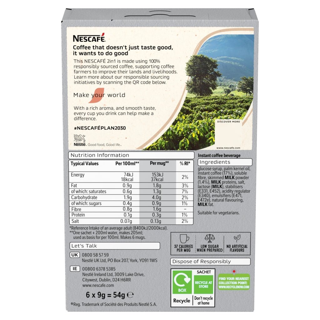 Nescafé 2 in 1 6 x 9g (54g) - UK Food & Drink - 8445291282087