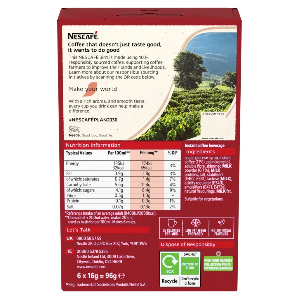 Nescafé 3 in 1 Original 6 x 16g (96g) - UK Food & Drink - 8445291282100