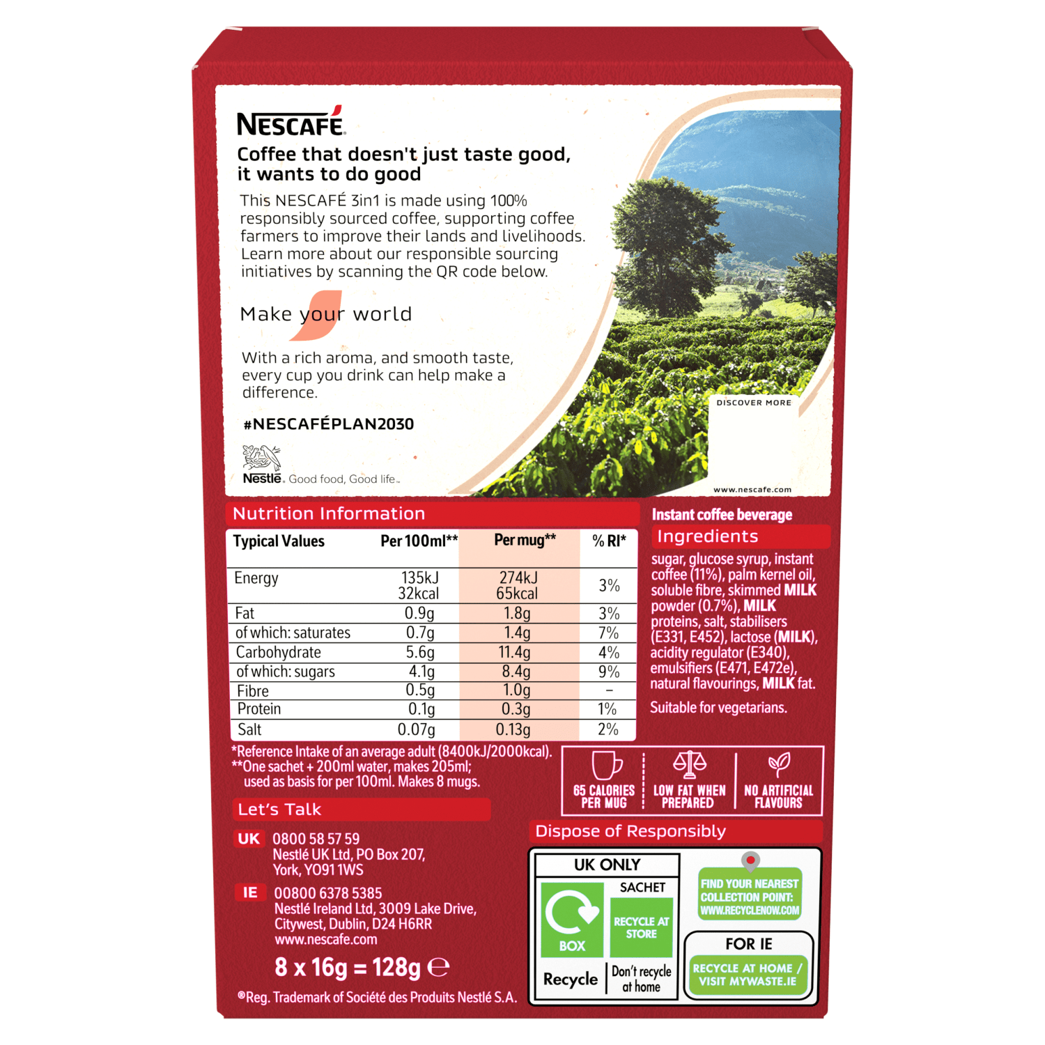 Nescafe 3 in 1 Original 8 x 16g (128g) - UK Food & Drink - 8445291303966