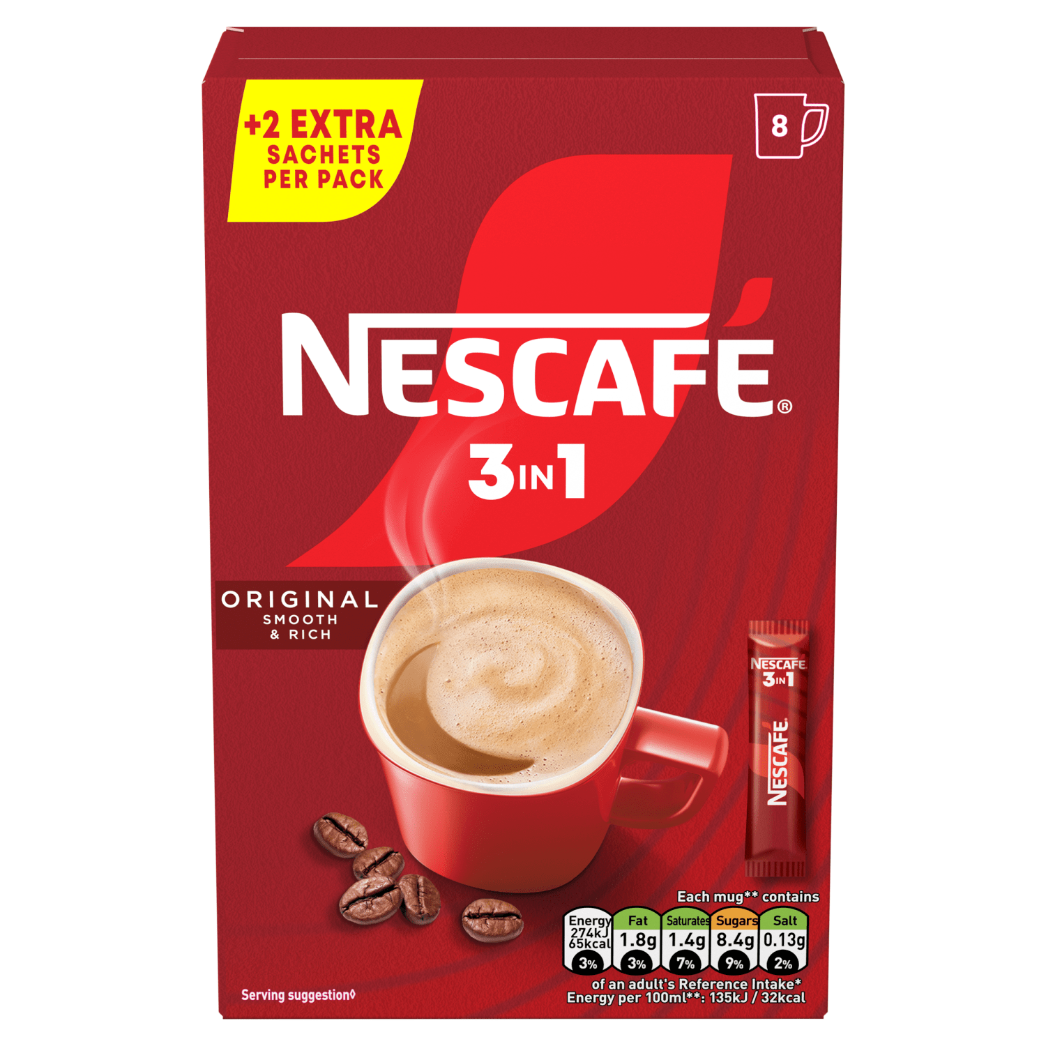 Nescafe 3 in 1 Original 8 x 16g (128g) - UK Food & Drink - 8445291303966
