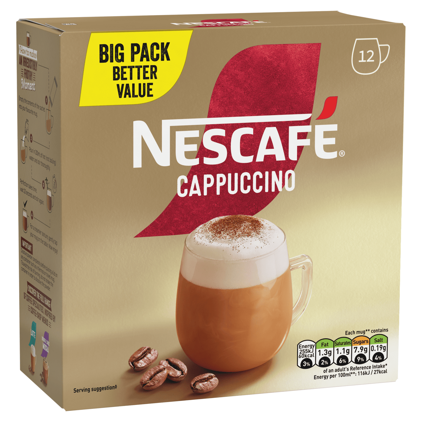 Nescafe Cappuccino 12 x 15.5g (186g) - UK Food & Drink - 7613039779309
