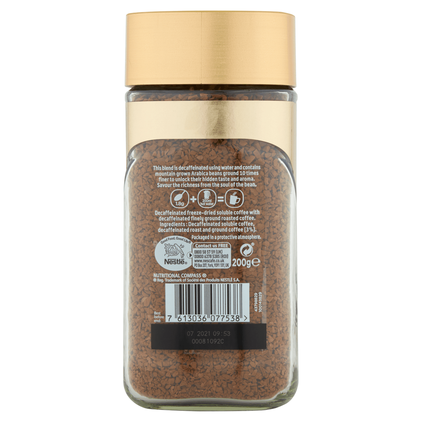 Nescafé Gold Decaff Instant Coffee 200g - UK Food & Drink - 7613036077538